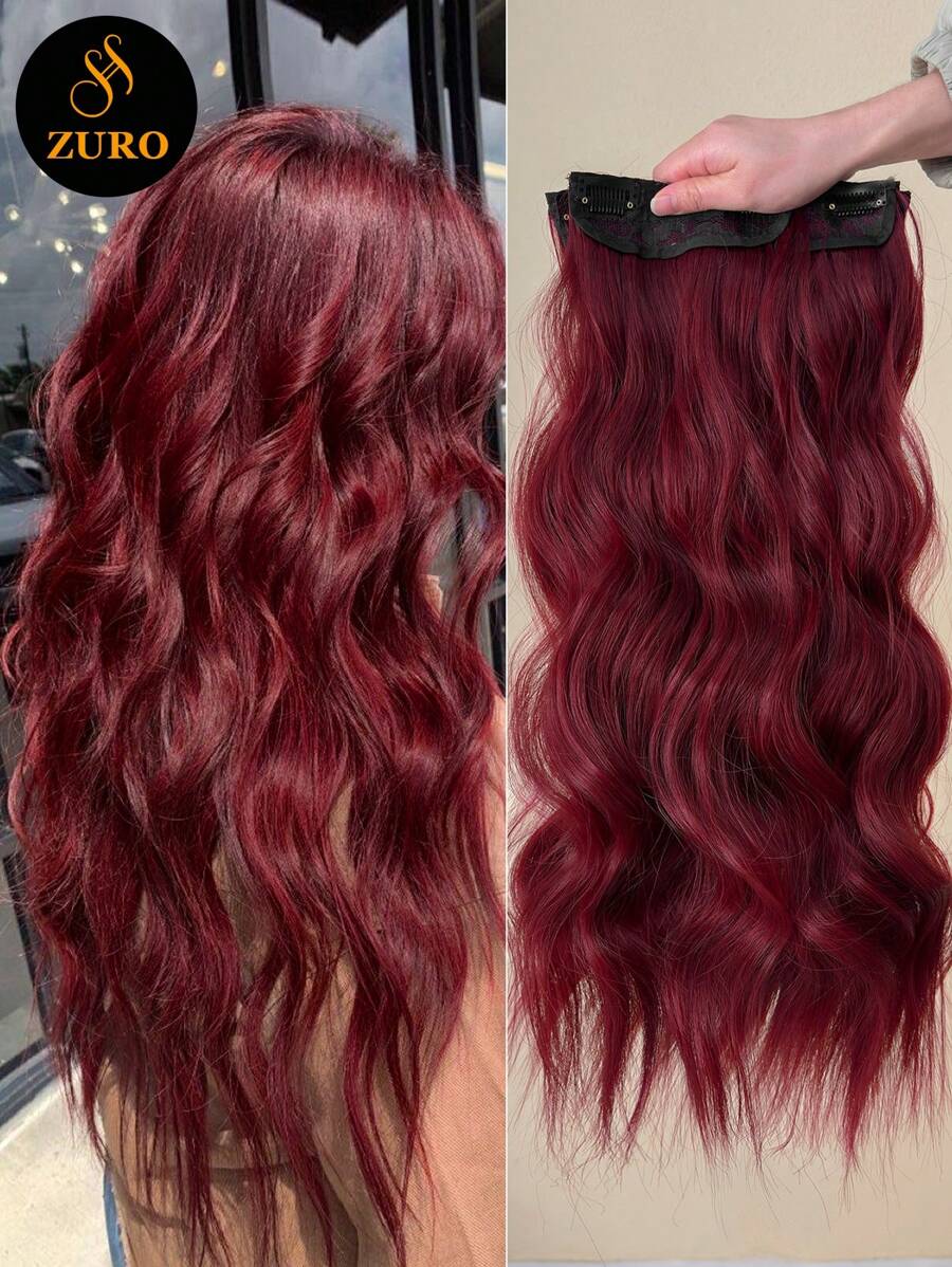 Set de 4 piezas de extensiones de cabello color vino tinto de 22 pulgadas, resistentes al calor, de fibra sintética de onda natural de agua, para mujeres y niñas, para uso diario y fiestas