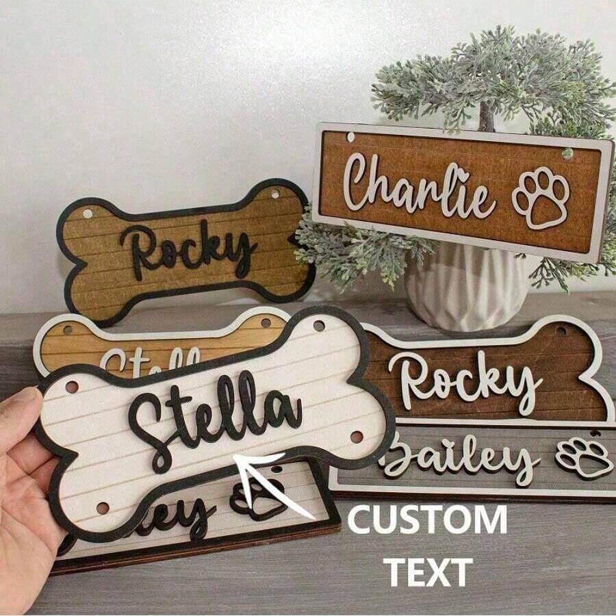 Personalized Wooden Pet ID Tag - Custom Dog House Sign And Pet Label With Unique Animal Pattern Design, Perfect For Dog Room Decor. Each Nameplate Can Be Engraved With Your Pet's Name Or Other Text To Showcase Your Pet's Personalized And Distinctive Style. Serve Not Only As A Dog House Identifier, But Also Add A Touch Of Warmth And Uniqueness To Your Beloved Pet's Private Space. Ornamental, Stainless Stylish, Contracted, Cute, Cuties, Colorful, Vintage Unique, Customized Cat Tags Personalized Small, Personalized Cat Collar, Personalized Dog Collars Ideal Gifts For Him Her, Family, Friends, Pet Lovers, Pet For Anniversaries, For Birthdays, For Housewarming