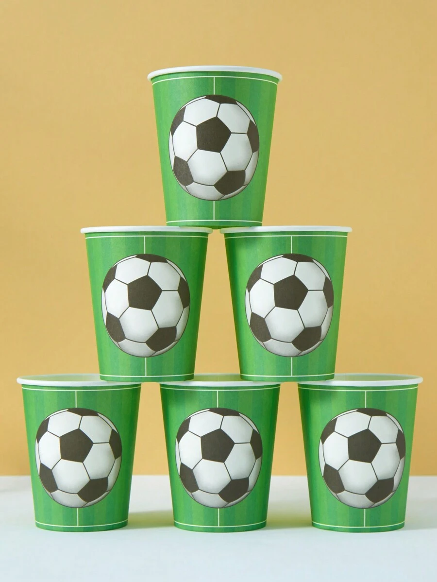 10/25 Stück Einweg-Papierbechermit grünem Fußball-Design, Fußballthemen-Papierbecher, für kalte Getränke und Kaffee geeignet, passend für Geburtstagsparty, Familientreffen, Picknick, Partydekorationen