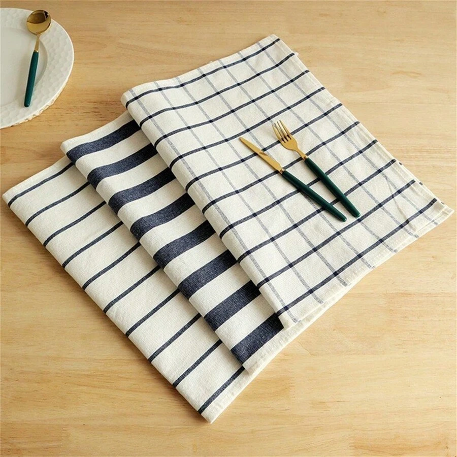 3 pièces Torchon de cuisine en tissu bleu méditerranéen, essuie-tout, nappe de fond alimentaire