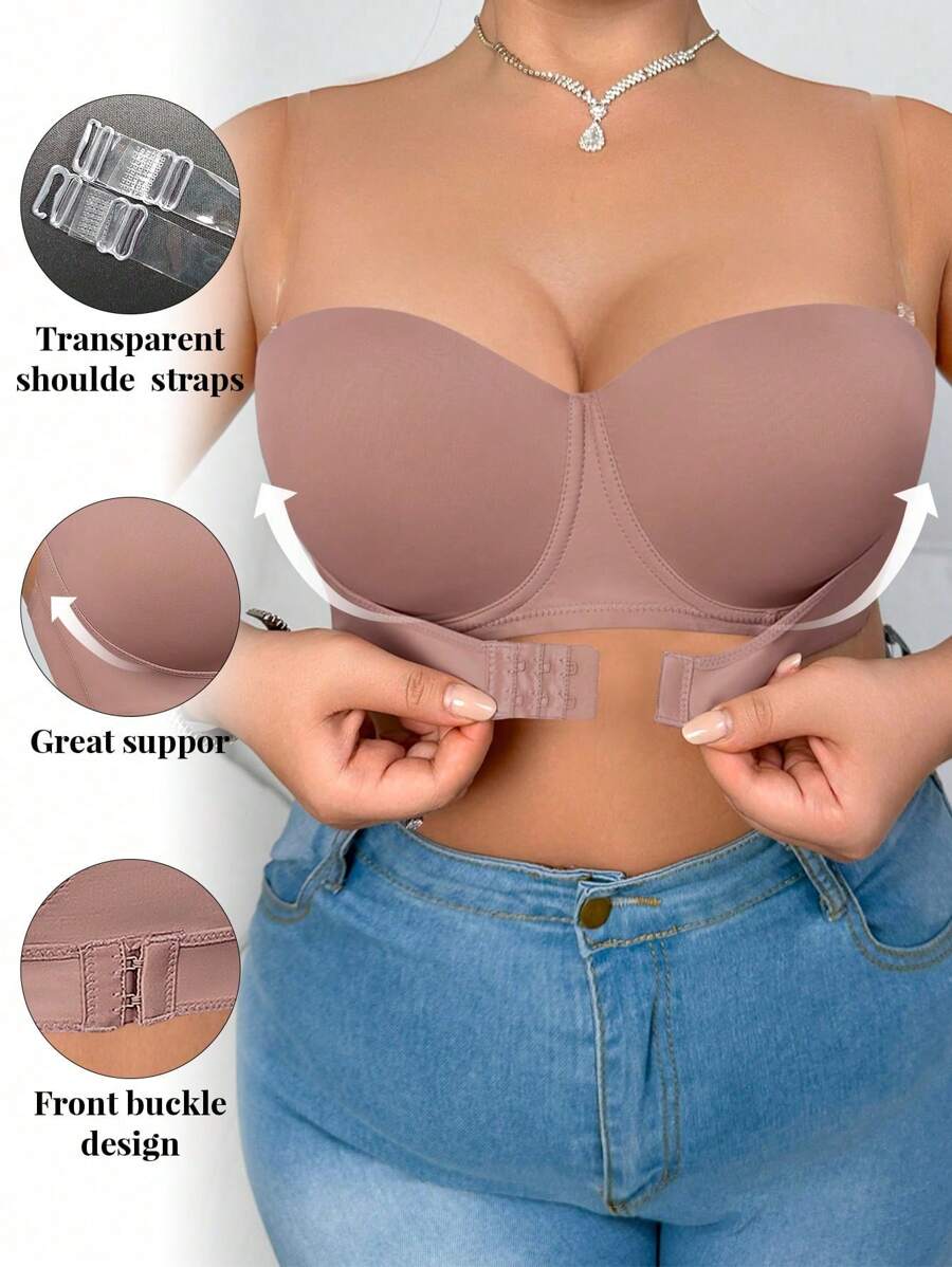 Sous-vêtements polyvalents et lisses rose poussiéreux grande taille, soutien-gorge féminin, fine coupe, confortable et respirant, soutien-gorge push-up côtés avec armatures