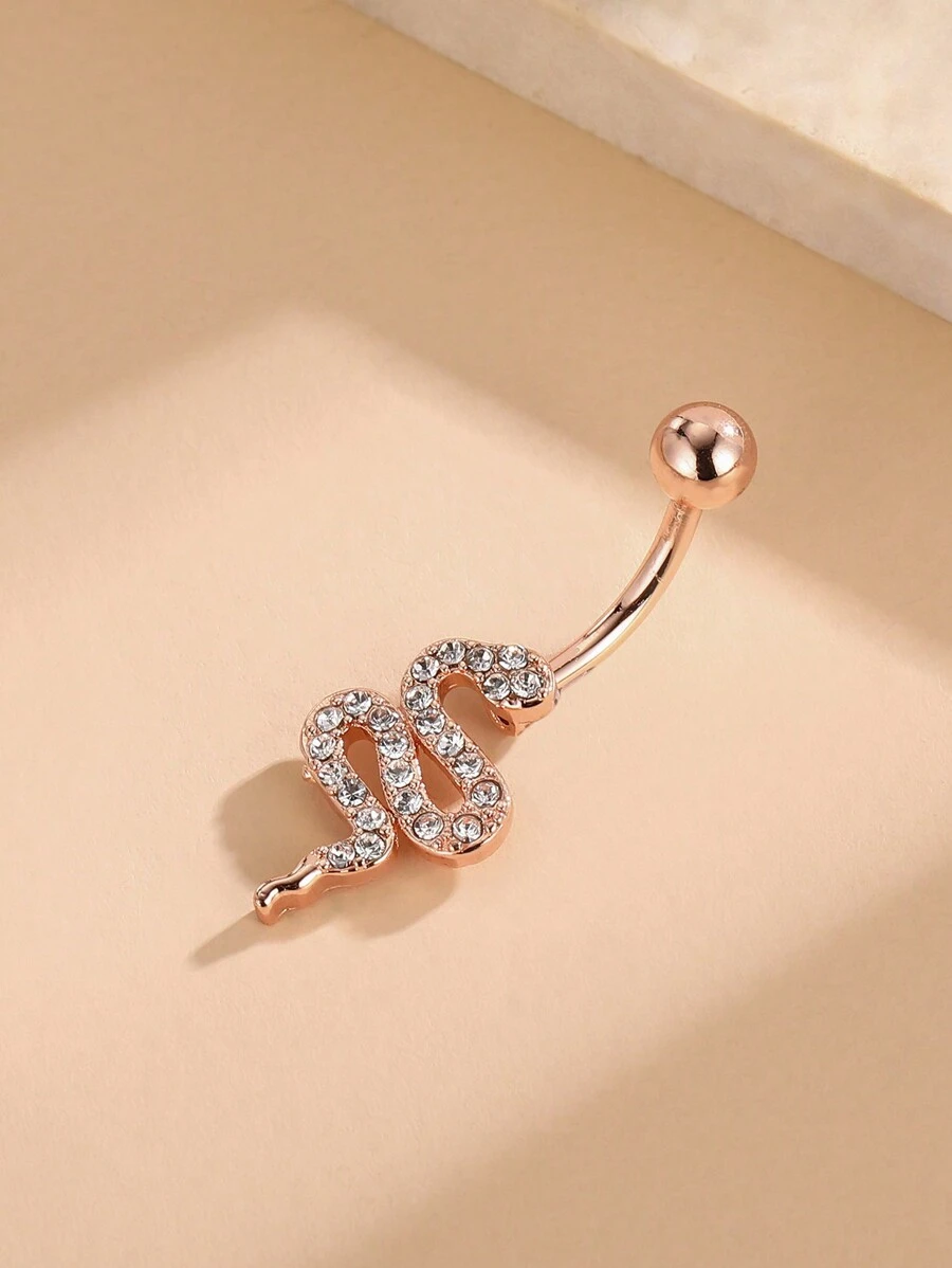 1 pieza Anillo de ombligo de acero inoxidable con zirconia con forma de serpiente sexy y de moda, joyería para el piercing del ombligo de mujeres