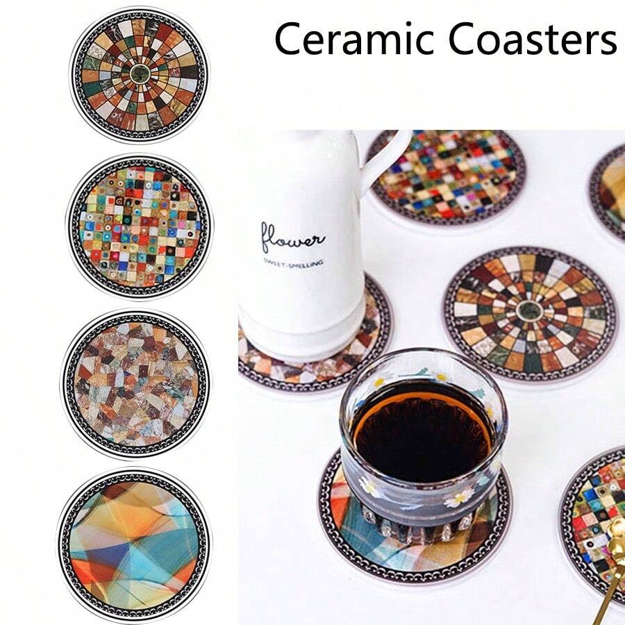 Ceramic Coaster Anti-Slip Heat Insulation Absorbent Soft Cork Ceramic Mosaic Tea Cup Mat