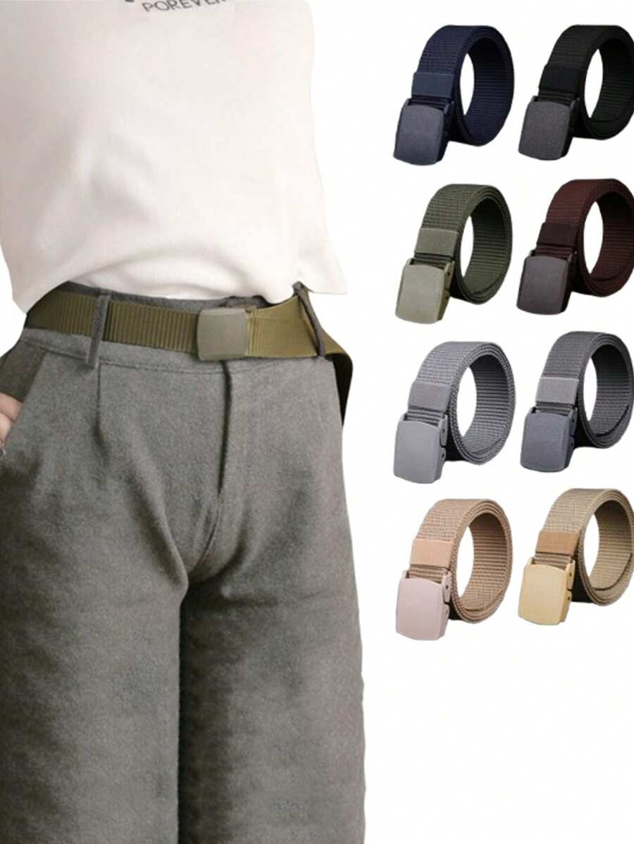 1 pieza Cinturón táctico deportivo para exteriores, cinturón de lona de alta calidad para hombres y mujeres, de secado rápido con hebilla de plástico, para escuela o verano
