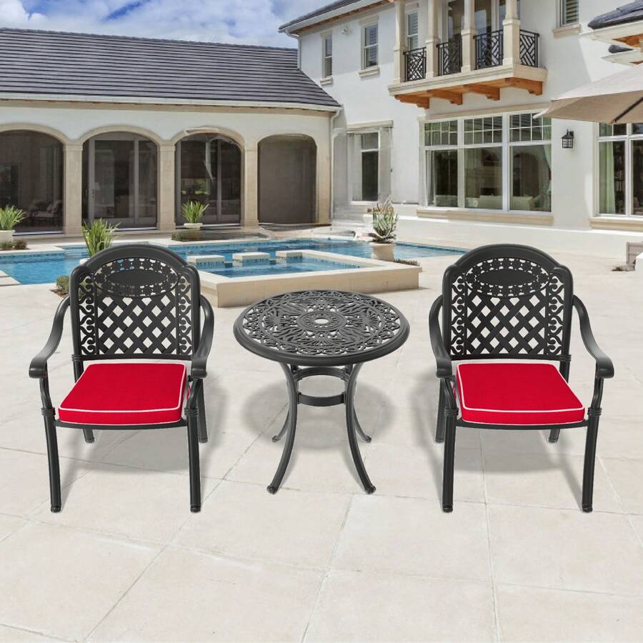 MoolSun Outdoor Furniture 5-Piece Set, Cast Aluminum, Terrace Furniture, Nylon Anti Slip Foot Pads, Wear-Resistant, Anti Slip, Noise Reducing, With Black Frame And Randomly Colored Seat Cushions.