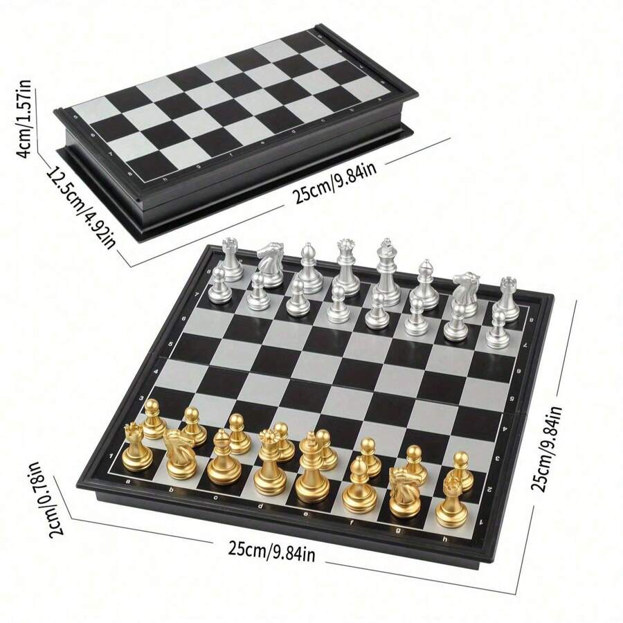 Chess Sets - Travel Chess Set That Stows In Your Pocket - Magnetic Chess Set With Folding Case(Gold And Silver Pieces) Family, Gathering, And Halloween/Thanksgiving Day/Christmas Gift
