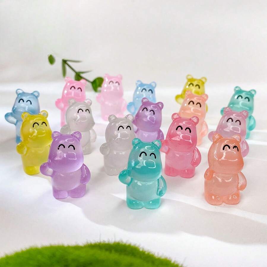 8/16/30Pcs Luminous Mini Resin Hippopotamus Miniature Figures Tiny Hippopotamus For DIY Fairy Garden Micro Landscape Aquarium Plants Ornament Decoration Teenager Party Toys(Random Color)