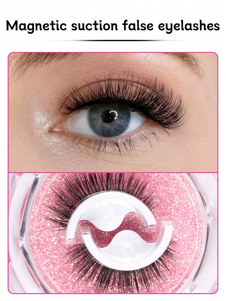 1 Par de Cílios Postiços Completos Leves de 10-13mm, Volumosos e Densos, Fibra Preta Suave, Design Frisado e Abanado, Aplicação Instantânea Sem Cola, Reutilizável com Tiras Adesivas de Reposição, Perfeito para Uso Diário
