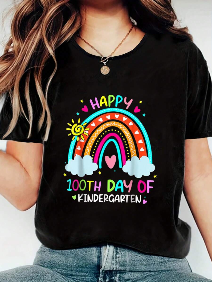 100% Cotton 100th Day Of Kindergarten School Rainbow 100 Days Smarter T-Shirt