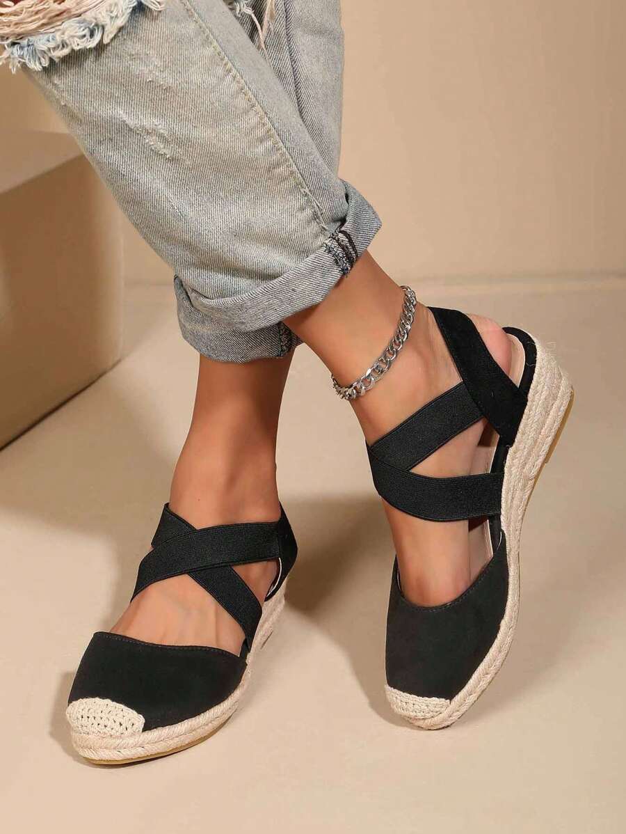 Fashion Cord-Tie Woolen Cloth Fully-Wrapped Heel Slip-On Wedge Shoes For Women