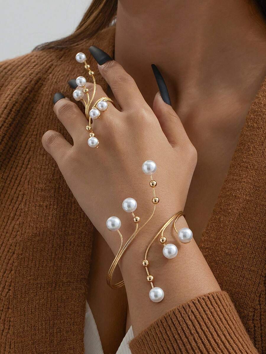 1 Set elegantes geometrisches Linien-Perlen-Schmuckset mit matter Einlage für Frauen, Geschenk für Feiertagsparty