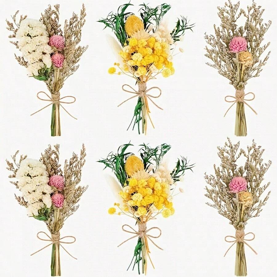1/6 bouquet de mini fleurs séchées de la chance, petites fleurs séchées, fleurs séchées naturelles pour la décoration de mariage, peuvent être utilisées comme décoration murale, convient pour les décorations de Noël, Saint-Valentin, Fête des Mères