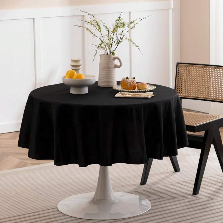 1/2pcs Round Tablecloth, 59.84inch, Polyester Fabric Tablecloth, Stain & Wrinkle Resistant, Washable, Suitable For Wedding, Birthday Party, Reception, Banquet, Black