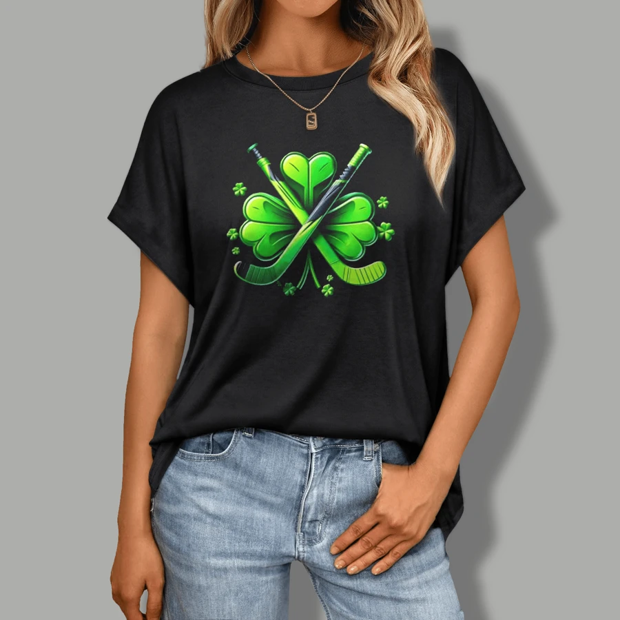 St Patricks Day Tee Shamrock Shirt Hockey St Patricks Day Printed T-Shirts Women Comfortable Breathable Casual Short Sleeves Daily Wear Suitable For All Seasons -027