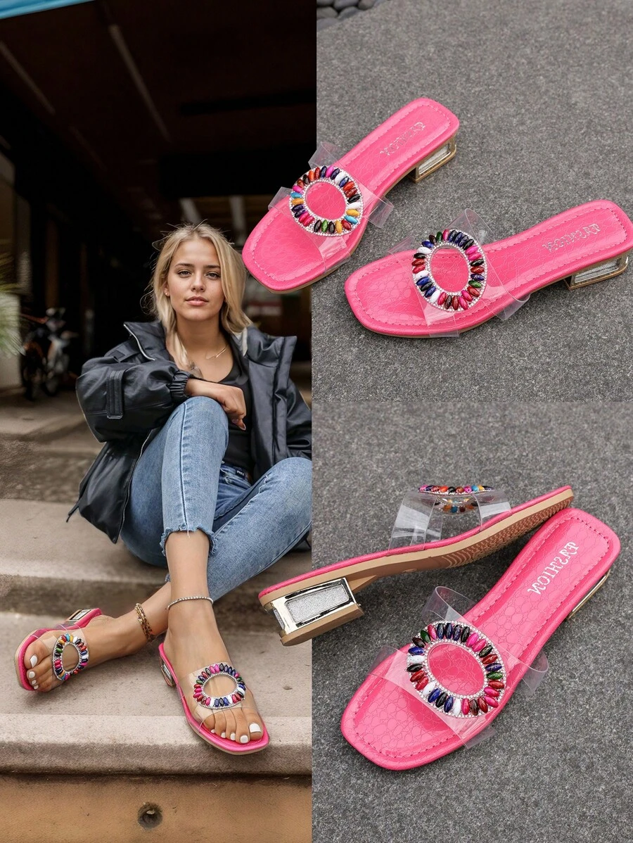 1 par de sandalias transparentes especiales de verano para niños con suela antideslizante, estilo princesa rosa de moda con cuentas de colores, chanclas planas para niñas de 3 a 12 años, para interiores, exteriores, ocio y vacaciones