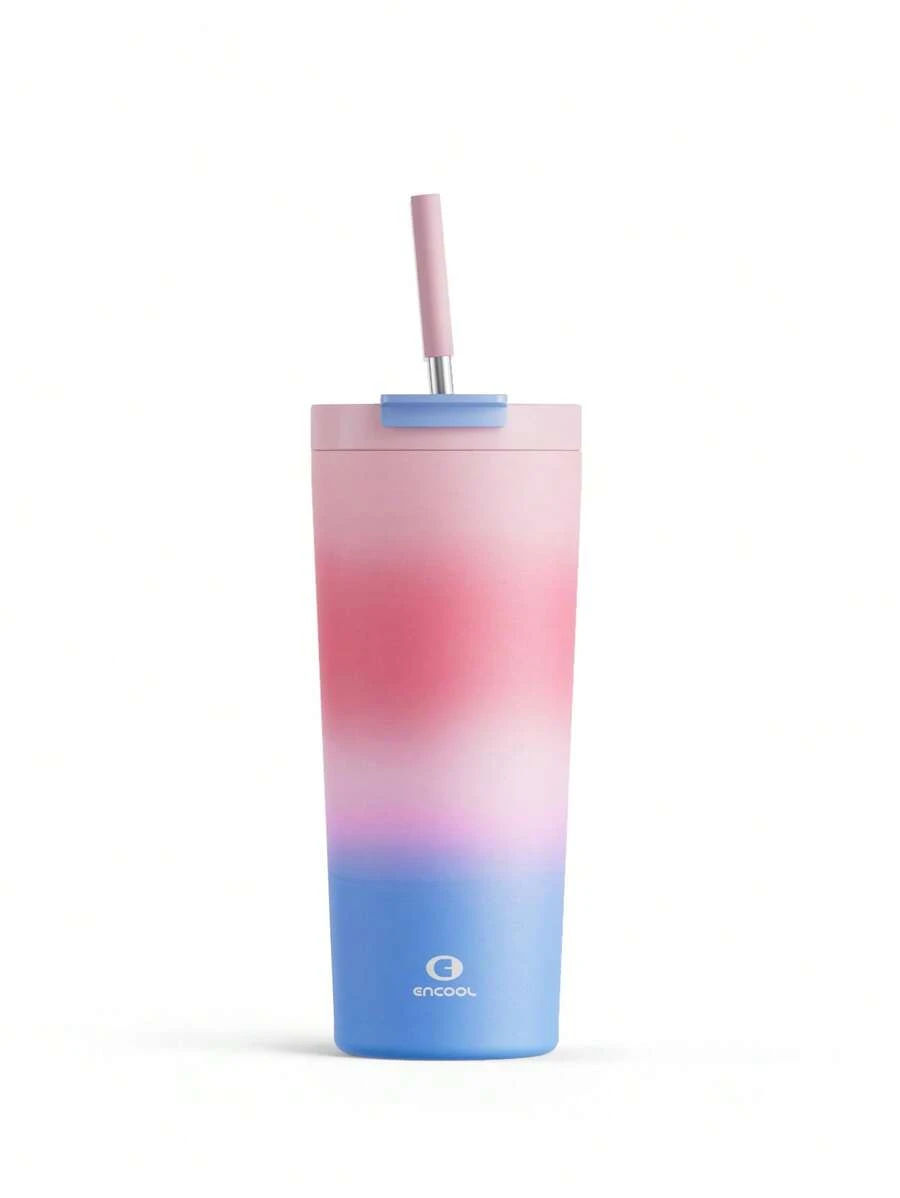 Vaso aislado de 24 onzas con tapa y pajita, taza de viaje para café 100% a prueba de fugas, vaso de café de acero inoxidable que mantiene el frío hasta 24 horas o el calor hasta 8 horas, compatible con portavasos de coche