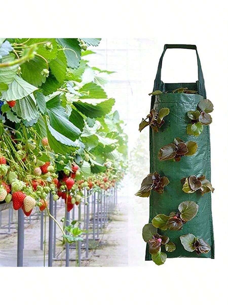 Bolsa de plantación vertical para fresas, bolsa colgante vertical tridimensional de PE para plantas, bolsa de plántulas con múltiples bocas para fresas
