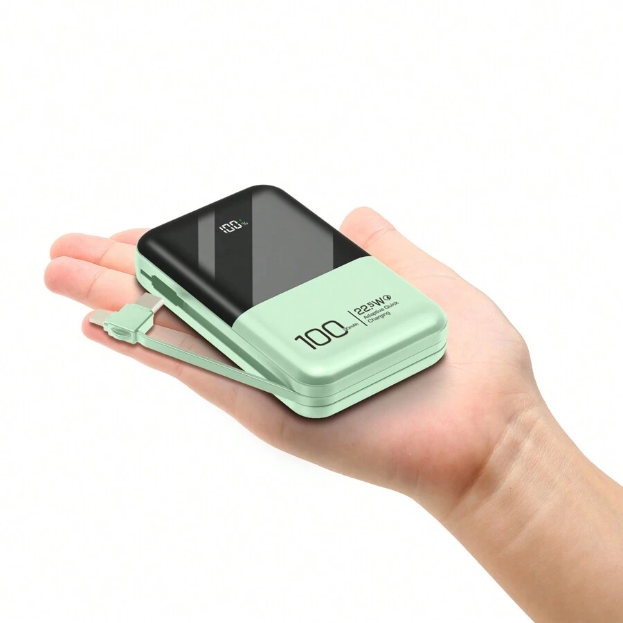 Batterie externe mini 10 000 mAh avec câbles intégrés 22,5 W PD USB-C, chargeur rapide Power Bank, pour smartphone, tablette, etc. Compatible avec , iPad, téléphone Android, cadeau pour la famille, les amis, anniversaire, hiver, Saint-Valentin, Pâques. Convient aux activités en extérieur, aux courses, aux voyages, alimentation portable super rapide, affichage du niveau de batterie, chargeur portable avec ports USB et Type-C, batterie au lithium-polymère sûre et stable