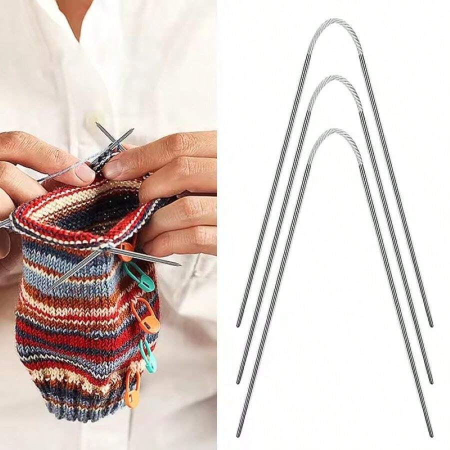 3 Pcs/Set Circular Knit Needles Cable Knitting Needles Metal Flexible Stainless Steel For Babies Sleeves Socks Sewing Accessories