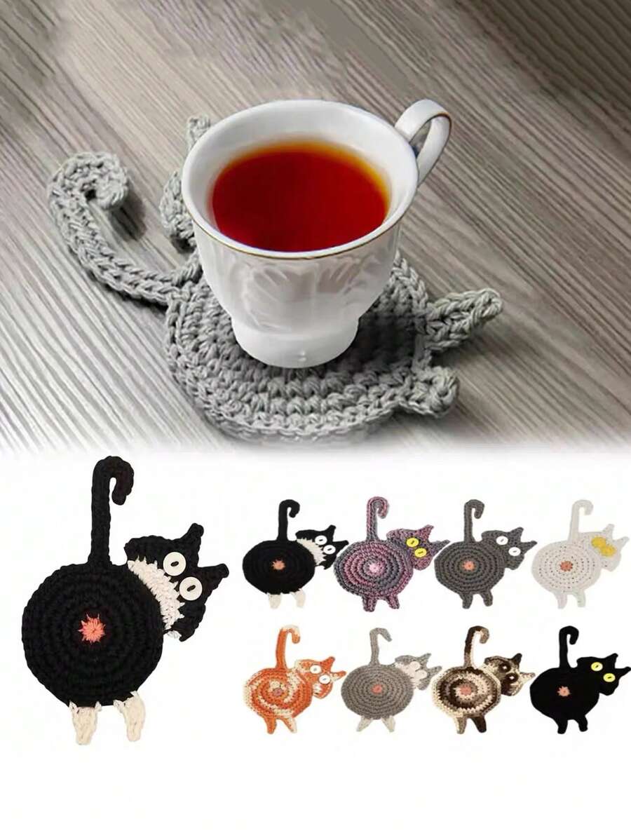 1 Knitted Cat Coaster, Creative Cute Cat Butt Coaster, Home Dining Table, Office Desk Coaster, Insulation Mat, Coffee Cup, Tea Cup, Water Cup Mat, Dining Mat, Home Decoration Mat
