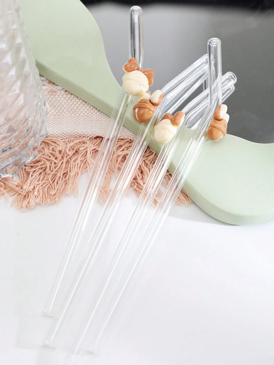1 pieza Pajita de vidrio resistente al calor con decoración de campana, apta para beber jugo, leche, café, bebidas frías, pajita flexible, excelente para volver al colegio, regalos, Navidad, San Valentín, Año Nuevo, cumpleaños, elegante set de regalo
