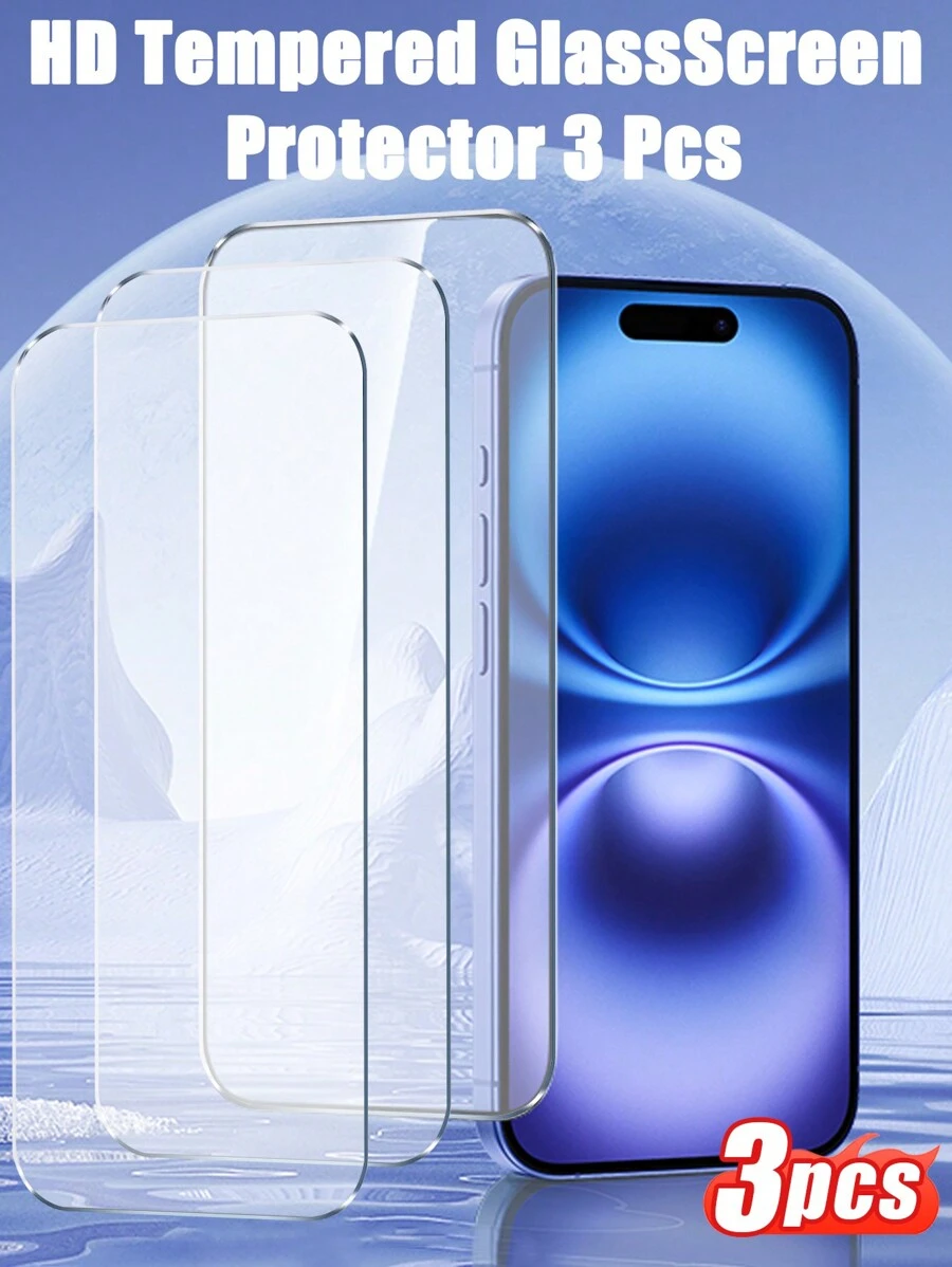 3 pièces/set Protecteur d'écran en verre trempé premium, compatible avec 16E/16 Pro MAX/16/15 Pro MAX/15/14 Pro MAX/14/13/12/11 Pro Max, Plus et Mini - Anti-rayures, Ultra-clair