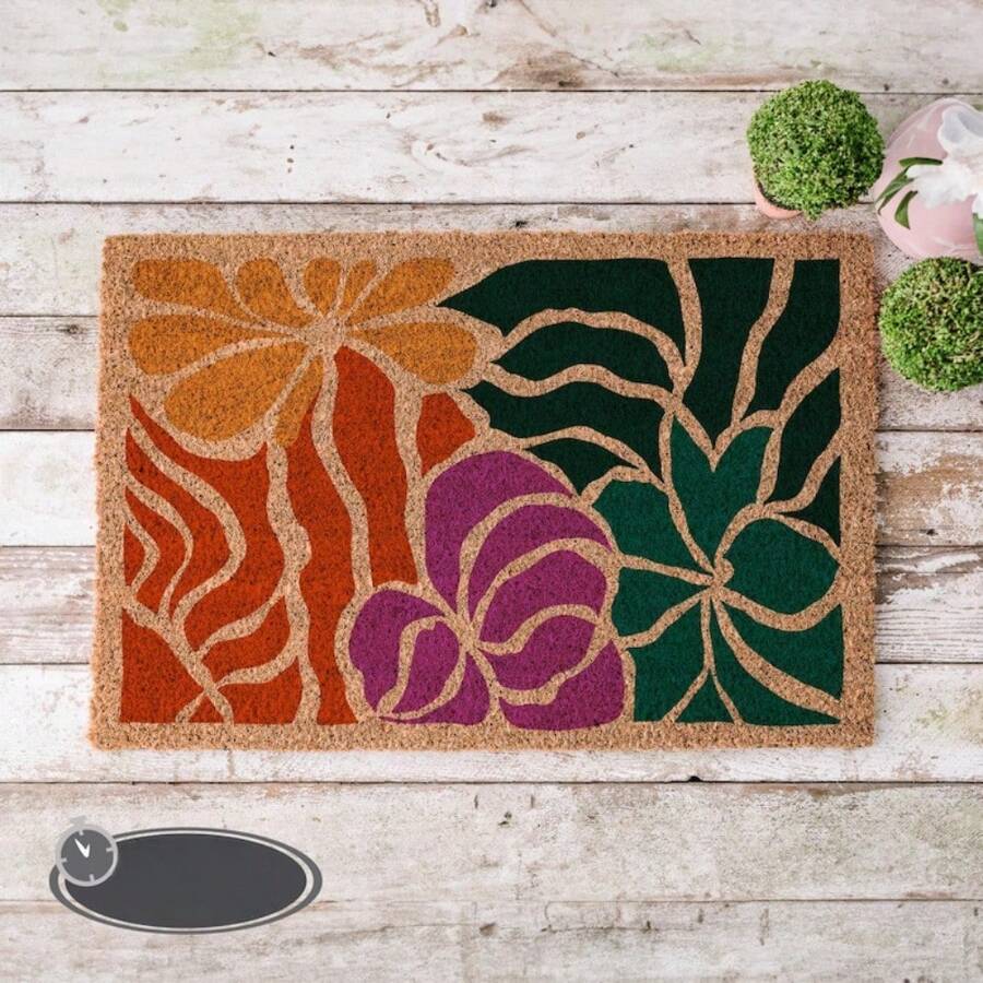 Boho Doormat, Floral Design, Welcome Mat For Front Porch, Boho Floral Doormat, Bohemian Home Decor, Housewarming Gift 24X16in