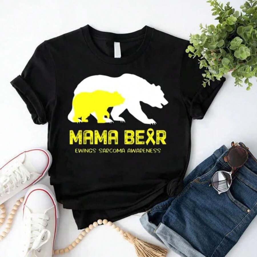 Mama Bear Ewings Sarcoma Awareness T-Shirt, Fight Cancer Shirt, Bone Cancer Shirt, Cancer Survivor Shirt, Yellow Ribbon Shirt