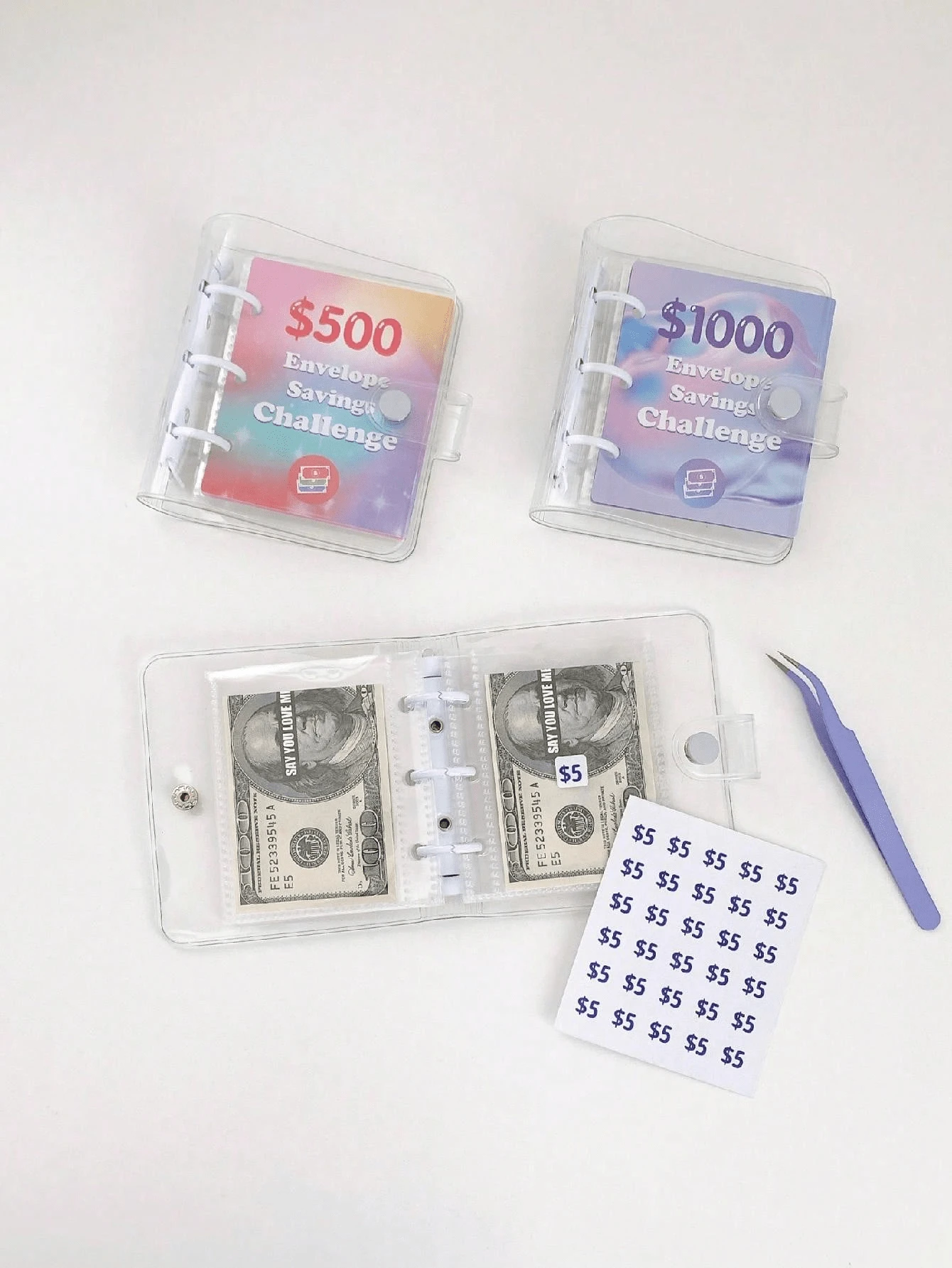 1 Stück Traumprofil tragbarer Geldsparzähler-Planer, Reisebudget-Planer S150, S300, S500, S1000, Planungsplaner, Sparherausforderungsplaner mit Bargeld-Umschlägen (25 Seiten), Geldsparzähler-Notizbuch, Schulbedarf, Schulbeginn
