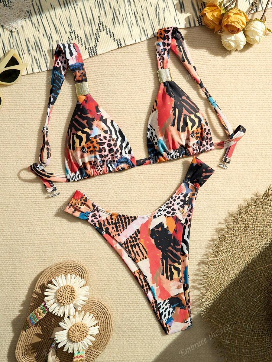 Summer Beach Pcs Bikini Set Sexy Adjustable Triangle Bra Briefs Vacation Beach