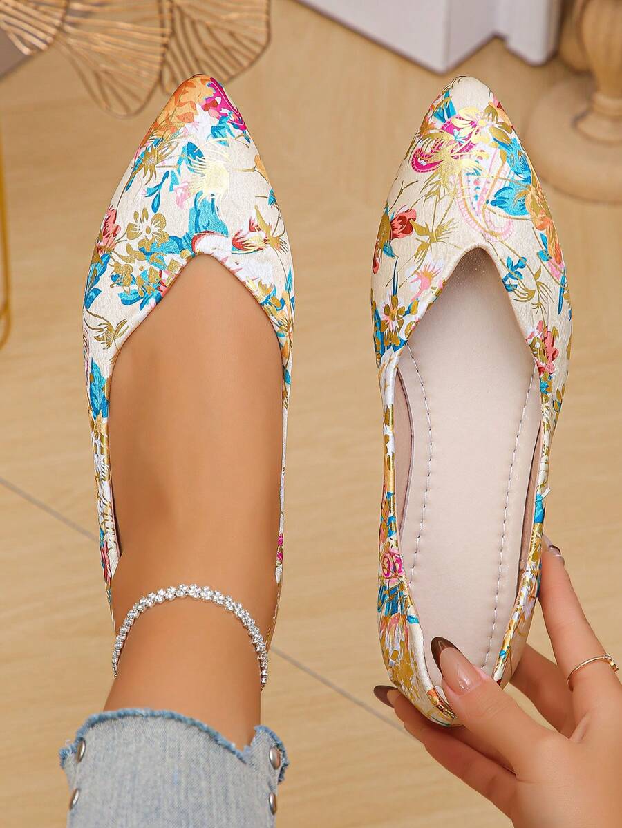 Plus Size 35-45 Women's Spring/Autumn New Fashion Casual Pointed Toe Flat Shoes, Comfortable Daily Work Driving Slimming Loafers, Random Printed Pattern