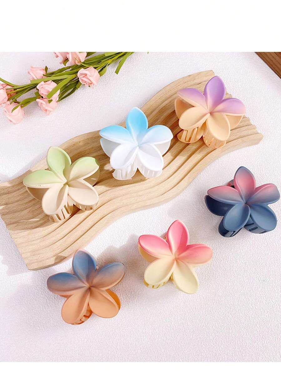 1pc/6pcs Geometric Pattern Casual Party Cute ABS Plastic Ombre Splicing Floral Hair Clips, Matte Texture, Hair Barrettes For Women