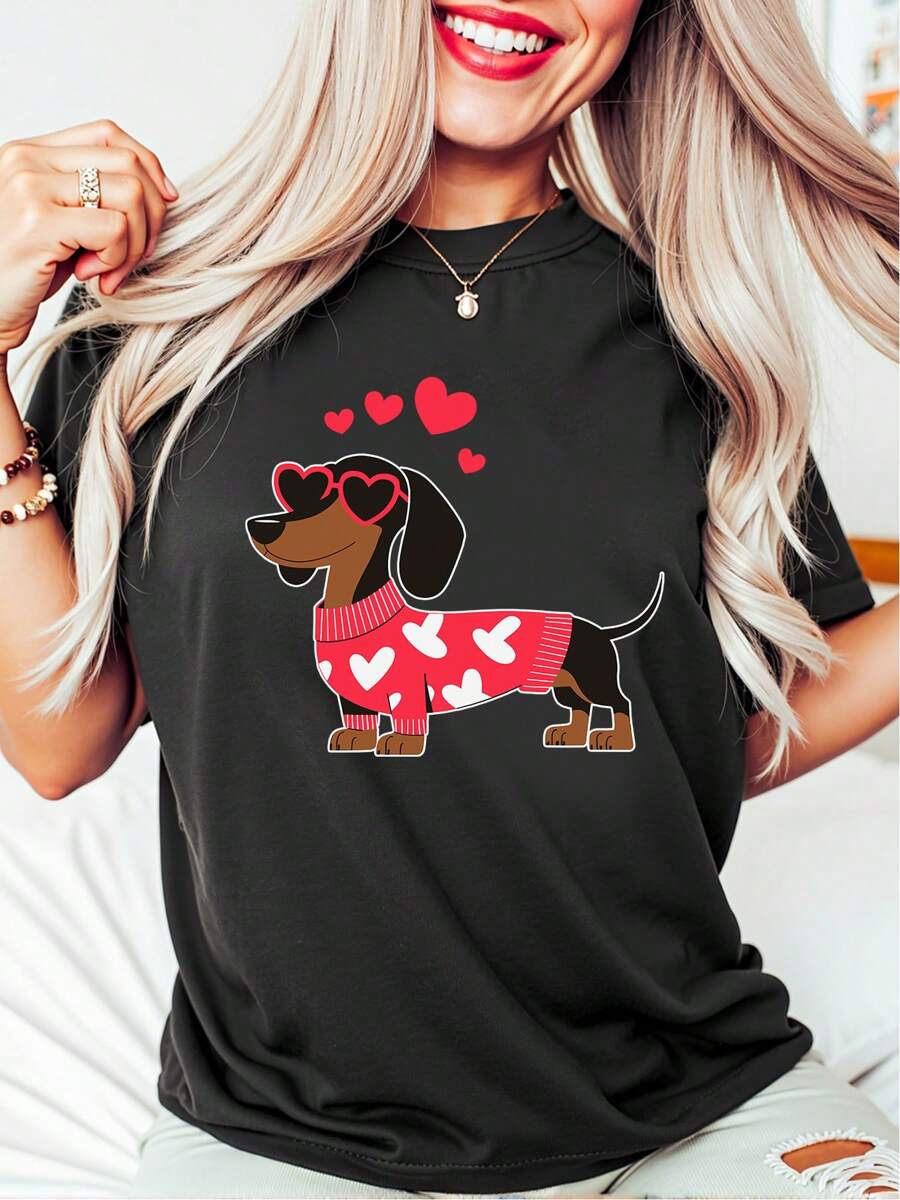 Oversized Style For Women, Dachshund Valentines Day Tshirt, Dachshund Tee, Doxie Shirt, Long Haired Dachshund, Dachshund Mom, Dachshund Gift, Loose Type Shirt For Women, Perfect For Holiday Parties Or Gift Giving, Soft And Comfortable