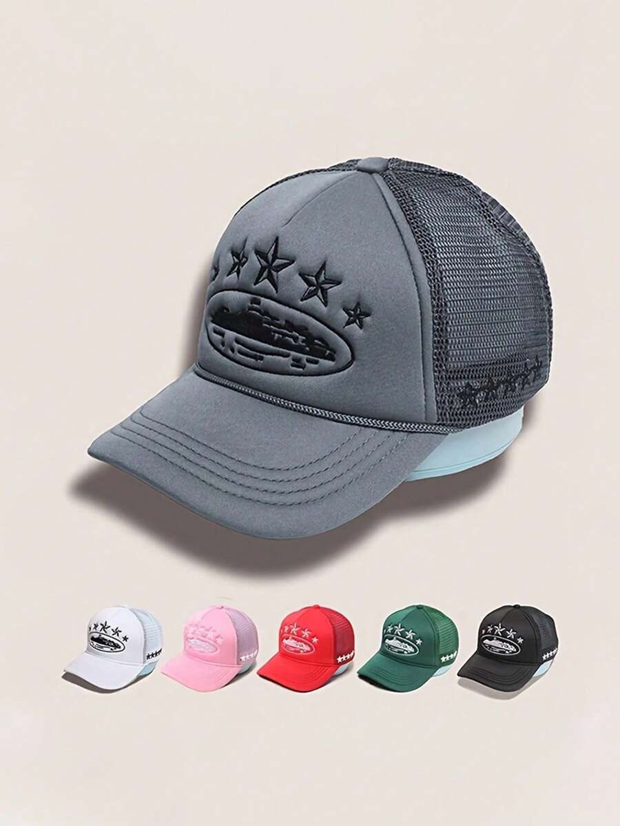 1 Stück Herren Outdoor Baseballcap mit fünfzackigem Stern Stickmuster und Netzstoff, verstellbarer Sonnenschutz Lässig Hut für Frühling Herbst Reisen Strand, Urlaub, Y2K Stil, geeignet als Valentinstagsgeschenk
