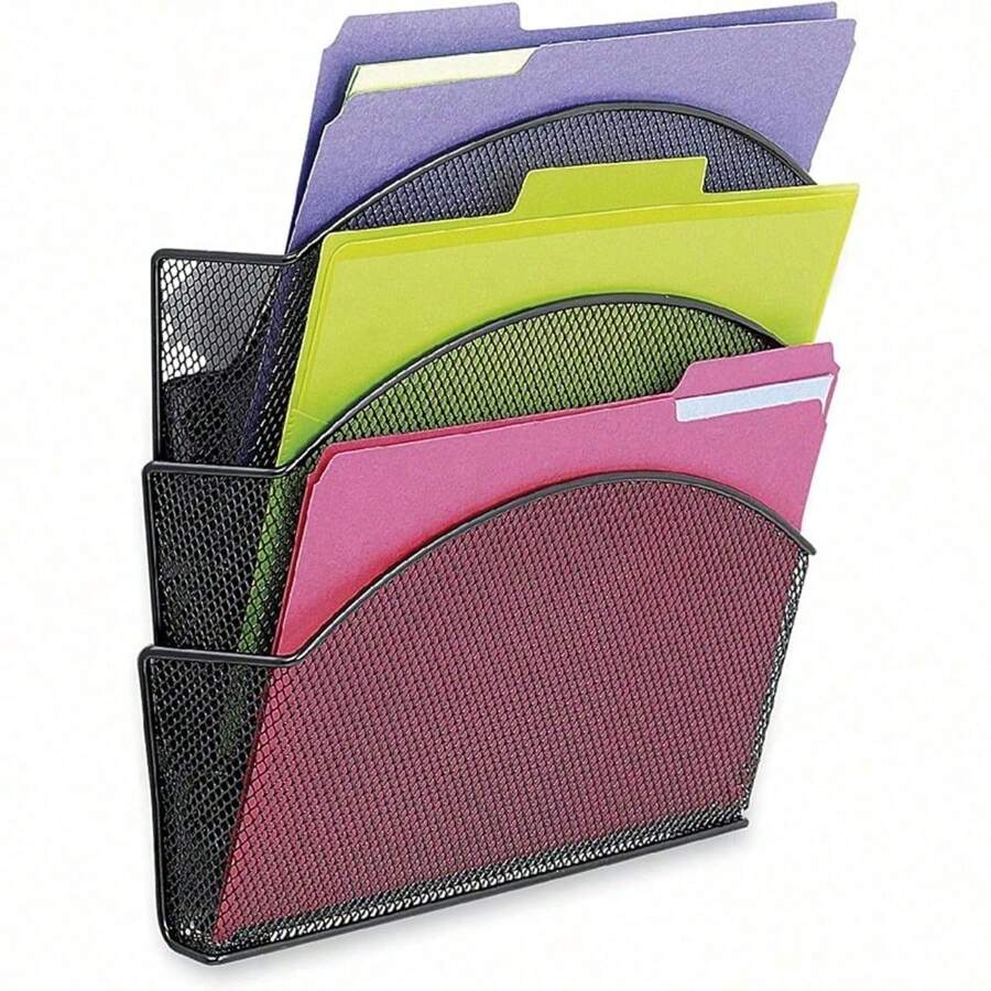 4175BL Onyx Magnetic Triple File Pocket – 4 Heavy-Duty Magnets For Metal Or Fabric Surfaces – Commercial-Grade Steel Mesh Design - Durable Powder Coat Finish – 13"L X 4.25"W X 13.5"H
