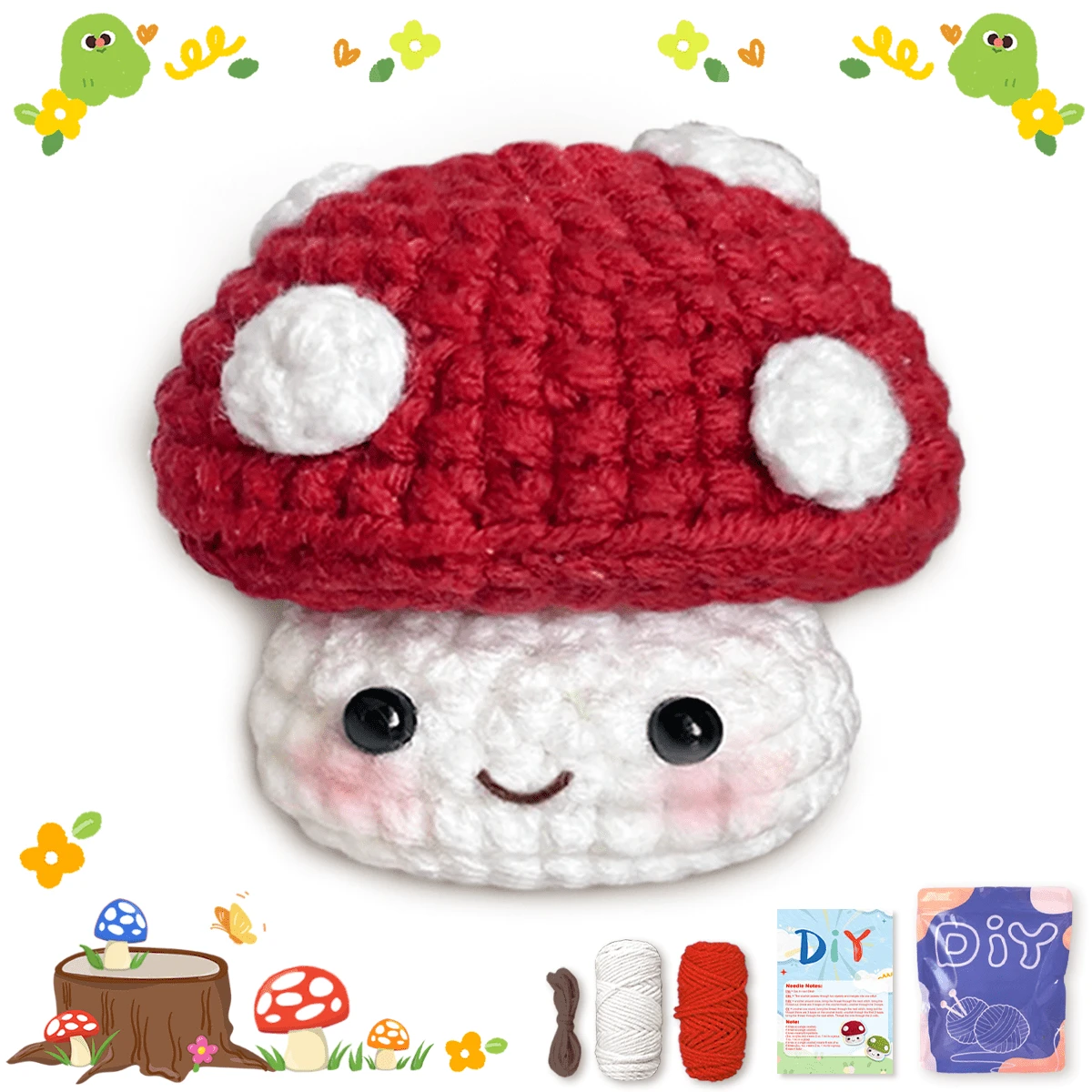 1pc Red Small Mushroom,Perfect For Beginners, Includes Step-By-Step Video Tutorial,Cute Woven Craft For Delicious Food And Gift-Giving Essentials(Accessories In Random Color)