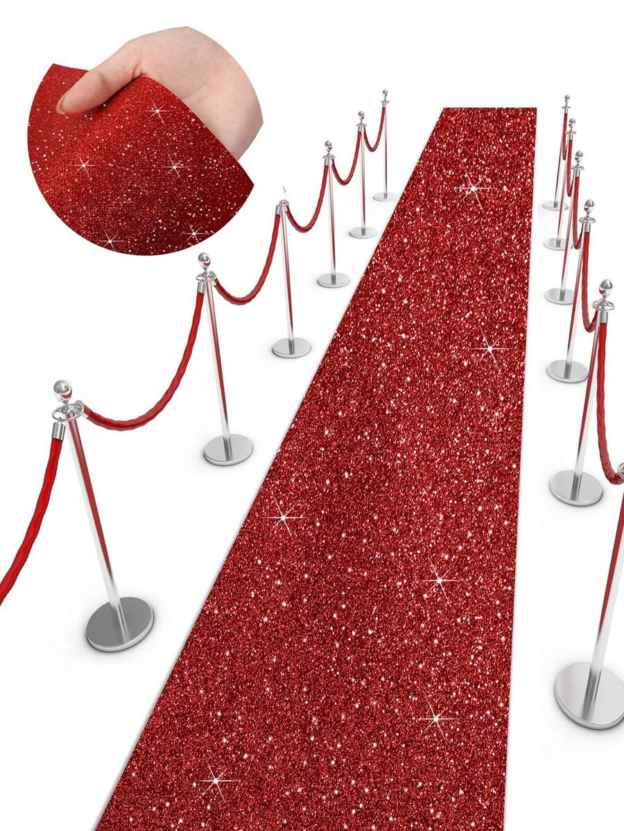 1Pc 75*300/75*500cm Red Sequin Aisle Runner Carpet,Wedding Birthday Ceremony Accessories Carpet Rug,For Event Party Wedding Commercial Decoration,Indoor And Outdoor Decor,Wedding Party Supplies,Home Decor
