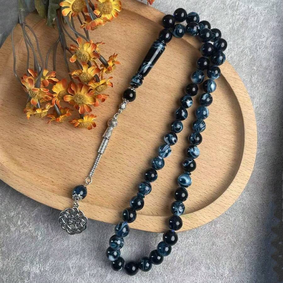 Bracelet de 45 perles de prière en résine d'ambre imitation de 10 mm