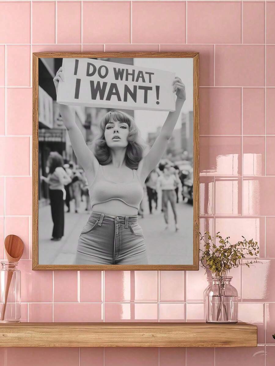 1PC I Do What I Want Wall Art, Vintage Woman Protest Canvas Wall Art , Black And White Print, Girl Power Art, Print, Retro Wall Decor,For Dorm,Apartment,Bedroom,Living Room,Modern Home Decoration Unframed