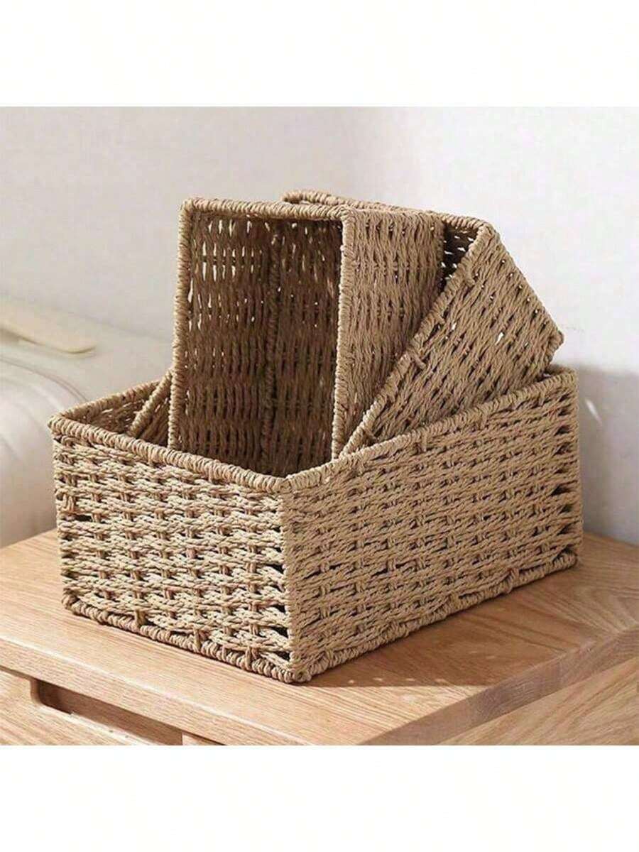 1 pièce Panier de rangement tressé fait main, idéal pour l'organisation de la réserve, le bureau à domicile ou le salon - portable et gain de place
