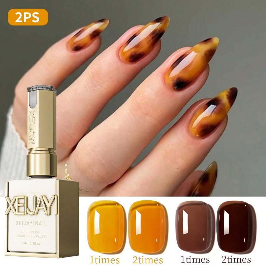 XEIJAYI XEIJAYI 2PCS 15ml Two-Color Combination Set, Brown Yellow Dual-Color Nail Gel Kit, Enhances Skin Tone, Suitable For Nail Salons And DIY Nail Art.
