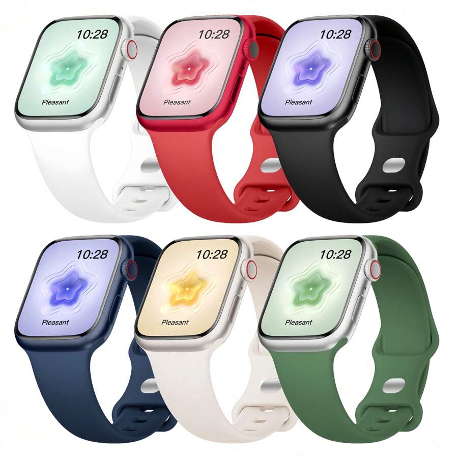 6 pulseiras de relógio de silicone esportivas e modernas compatíveis com pulseiras Apple Watch de 38 mm, 40 mm, 41 mm, 45 mm, 44 mm, 42 mm e 49 mm, pulseira de substituição macia, confortável e respirável com acessórios de pulseira Ultra Series 10/9/SE/8/7/6/5/4/3/2/1