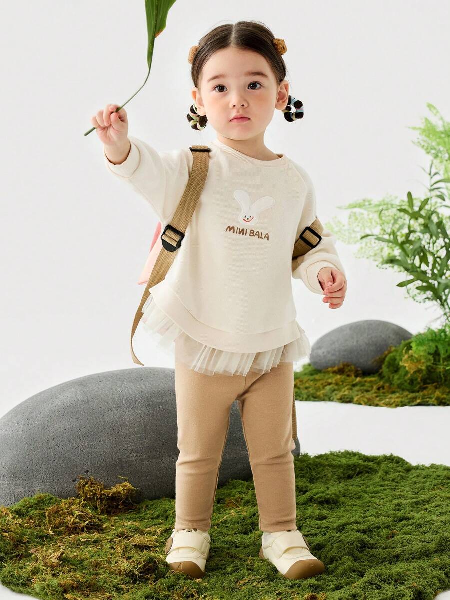 mini bala Conjunto de blusa de tul y mallas para niñas, nuevo atuendo de dos piezas para bebés de primavera
