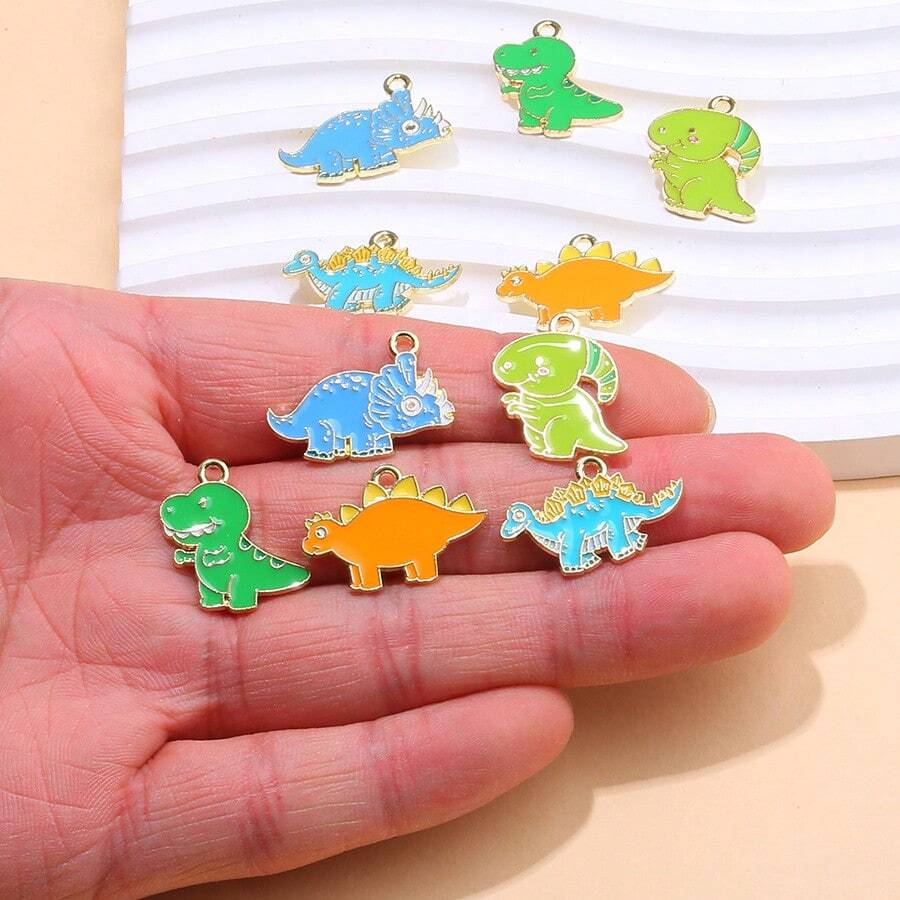 5/10pcs Enamel Drip Oil Cartoon Dinosaur Pendant, For DIY Earrings, Bracelets, Necklaces And Other Accessories - Alloy Material