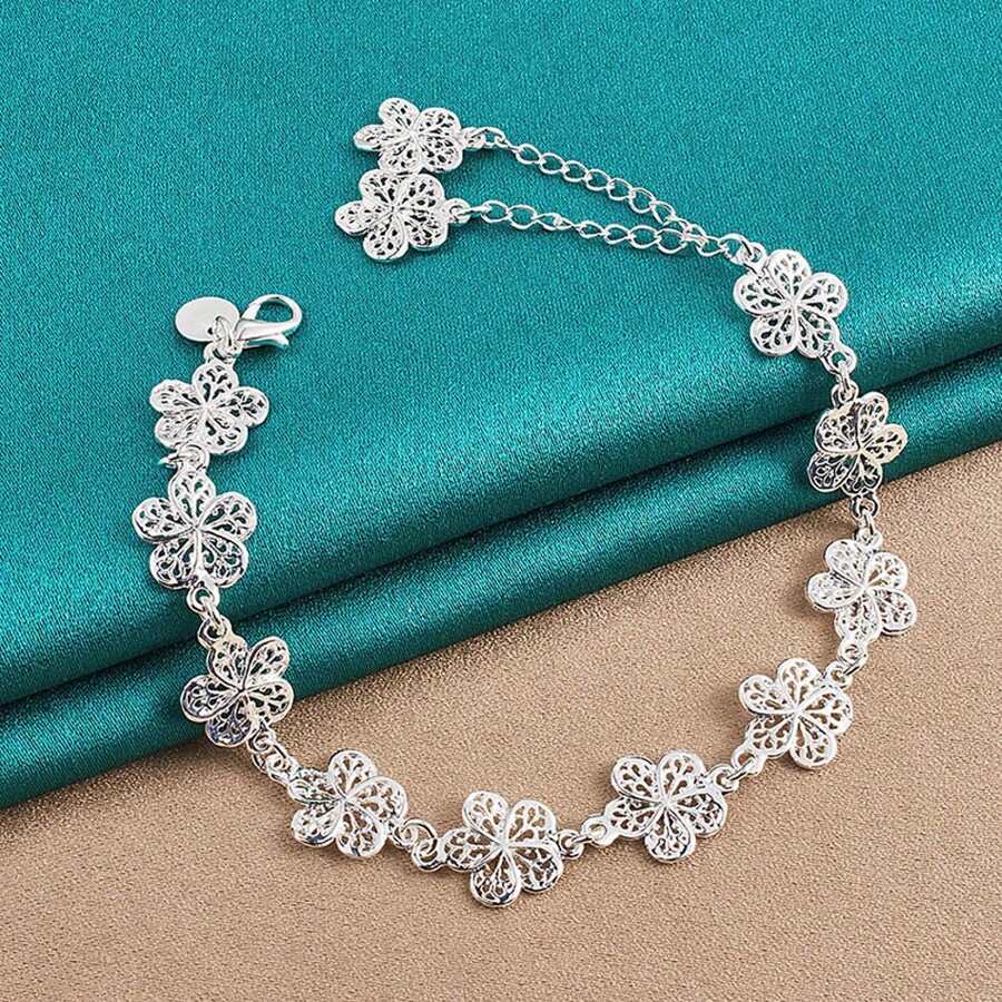 Bracelet en argent sterling 925 pour mariage élégant Fleurs pour femmes Bijouterie de mode de haute qualité classique 20 cm