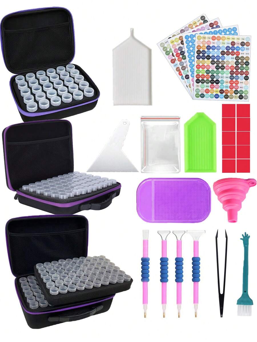 1 CONJUNTO Premium Diamond Painting Tool Container de armazenamento - Ferramentas e acessórios para joias, contas, anéis, pingentes, strass brilhantes, à prova de choque, slots 30/60/120, jarra protetora para organizar e armazenar pequenos acessórios