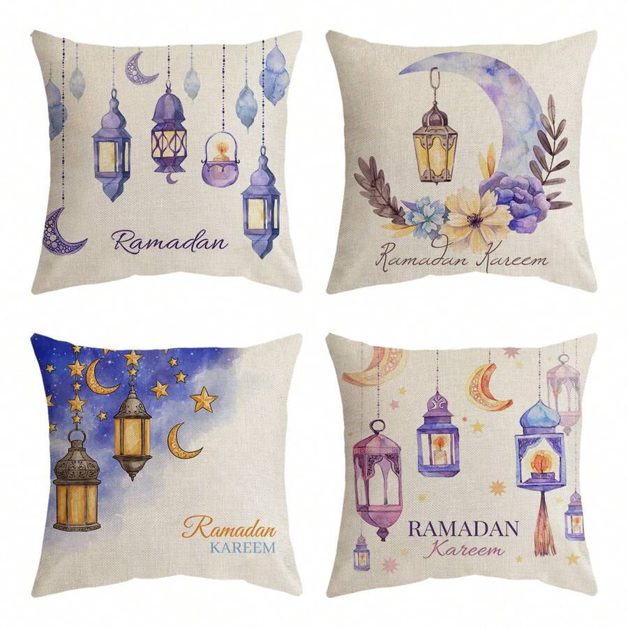 4 pièces Set de housses de coussin avec imprimé croissant de lune et étoile, convient pour le canapé, le salon, la chambre, la voiture, le bureau, fermeture éclair, lavage à la main uniquement