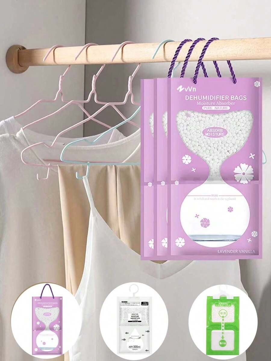 2/4/8/10/15pcs Wardrobe Hanging Moisture Absorbing Bags, Peach & Gardenia Scented, Anti-Mold Desiccant For Home, Dorm, Bedroom, Living Room, Bathroom For School,Office,Household,Travel