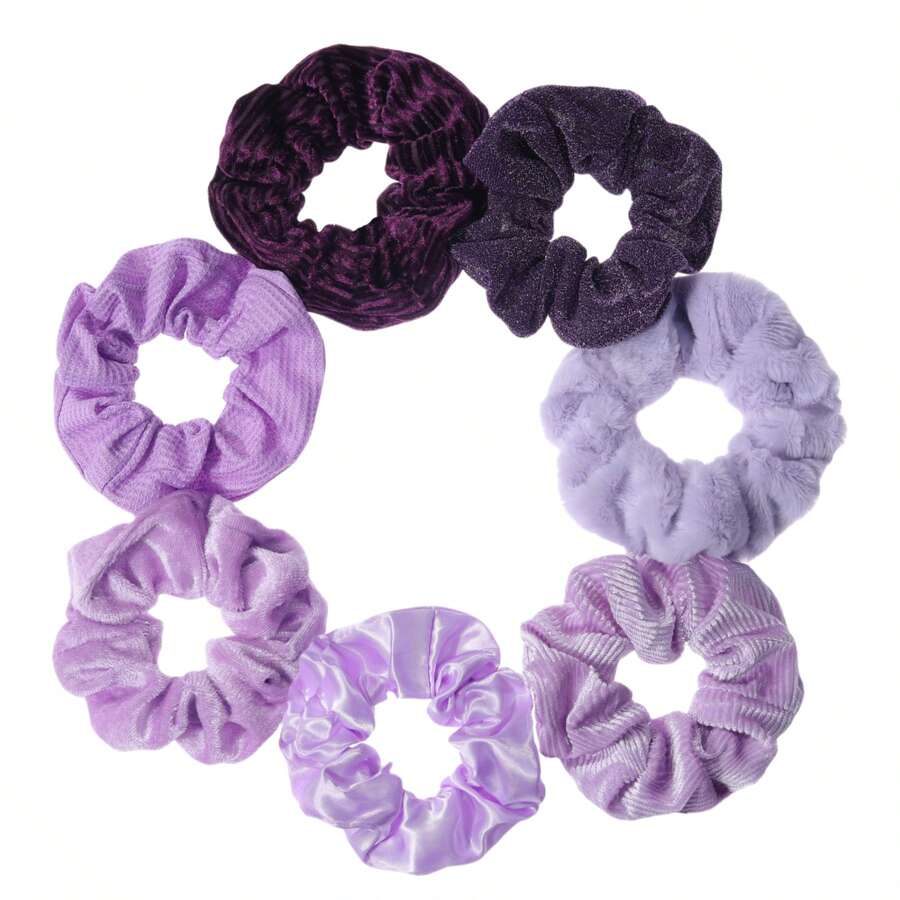 7 pièces Chouchous de couleur unie violette, Ensemble d'accessoires de liens pour cheveux de haute qualité et élégants pour femmes