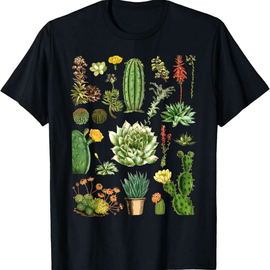Retro Cactus Succulent Plant Cacti Botany Botanical Graphic T-Shirt
